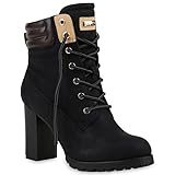 Damen Schnürstiefeletten Stiefeletten Worker Boots Wildleder-OptikHalbhohe Stiefel Schnürer Wildleder-Optik Schuhe 122662 Schwarz 39 Flandell