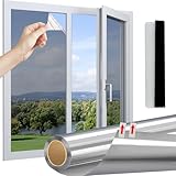 Linarun Spiegelfolie Selbstklebend Fensterfolie Blickdicht von Aussen Sonnenschutzfolie Fenster Sichtschutzfolie UV-Schutz Spiegelfolie Blickdicht von Außen Silber 40x200cm