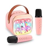 AIUNAOM Mini Karaoke Maschine Kinder, mit 2 Karaoke Mikrofonen und Einhornfiguren, Spielzeug für Kinder 3-12 Jahre,Karaoke Anlage mit 2 Mikrofonen, Mädchen Geburtstag Geschenk