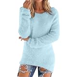 Fleece-Sweatshirts für Damen, locker, flauschiger, flauschiger Pullover, gemütlich, warm, Sweatshirts, weich, bequem, Rundhalsausschnitt, Tunika, Tops, einfarbig, lässiger, bequemer Pullover, BU1, M