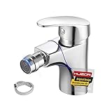 KUZOR Bidetarmatur Chrom Messing Einhebel-Bidetarmatur Drehbare Auslauf Bidetmischer mit 50cm Kaltes Warmes Wasser 3/8 Zoll Schläuche Infache Installation Mischbatterie Wasserhahn für Bidet Faucet