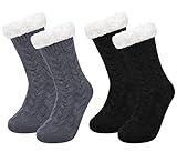 Chalier Fashion 2 Paar Stoppersocken Damen Kuschelsocken Damen Warme Hüttensocke Damen Wintersocken Flauschige Socken für Frauen Rutschfest Casual Socken zum Tragen zu Hause