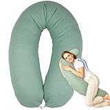sei Design XXL Stillkissen 190x30 mit Musselin-Bezug ergonomisch, Schwangerschaftskissen Seitenschläferkissen Komfortkissen für Erwachsene, Stillkissenbezug aus 100% BIO-Baumwolle