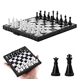 Dunkwckore Schachspiel, Magnetischem Einklappbar Schachbrett Schach, Tragbares und Faltbares Chess Board Set, Magnetisches Reiseschach Mini Schach Hochwertig Klappbare für Kinder, Erwachsene, Reisen