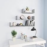 Xichuzi Wandregal 3 STK. Betongrau Holzwerkstoff, Schweberegal, Regal Wand, Bücherregal, Hängeregal, Regalbrett, Küchenregal, Zimmer Regal, Wandboard
