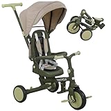 AIYAPLAY Kids Trike, faltbares Kleinkind-Dreirad 5 in 1 mit verstellbarem Elterngriff & abnehmbarem Verdeck, 5-Punkt Sicherheitsgurt, Fußstütze, Aufbewahrungstasche, für 1-3 Jahre, dunkelgrün