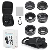 7 in 1 Linse Objektiv für Handy Kamera, CPL Filter 15X Makroobjektiv 0.63X Weitwinkelobjektiv 198°Fischaugenobjektiv 2X Telekonverter Sternfilter und Kaleidoskop für iPhone und Meisten Smartphones