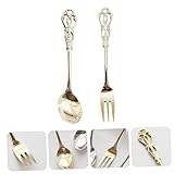 JECOMPRIS Edelstahl Besteckset Gold Retro Gabel und Löffel Vintage Essbesteck für Küche Restaurant und Teezeit Langlebig mit Verlängertem Griff für Komfortables Handling