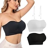 SHOCHX 2 Stück Bandeau BH Damen Trägerloser BH Push Up Bustier Top ohne Bügel Schulterfrei Bra Tube Top mit Rutschfester Silikon