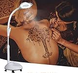 PBDEW Faltbare 8-fache Lupenleuchte, höhenverstellbare Schwanenhals-Standbeleuchtungslampe, Lupenlampe mit Radrollsockel zum Lesen, Hautpflege, Schönheitssalons, Mani