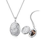 AllerPierce Damen Kette mit Foto Edelstahl Halskette mit Anhänger Foto Medaillon zum Öffnen Photo Bilder Amulett Silber Muttertagsgeschenke für Mama
