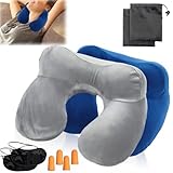 2 Stück Nackenkissen Aufblasbar, Reisekissen Aufblasbare, Tragbares Travel Pillow Reise Nackenkissen für Camping, Flugzeug, Reisen, Zug, Auto, Büro, Reisekissen Aufblasbare mit Augenbinde Ohrstöpseln