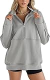 Imily Bela Damen Oversized Sweatshirt Half Zip Langarm Tiefer V-Ausschnitt Warme Casual Pullover mit Taschen