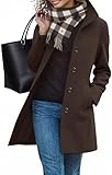 RITOSTA Mantel Damen Wintermantel Lang Winterjacke Klassischem Wintercoat Revers Übergangsjacke Knielang Trenchcoat Elegant Jacke Herbst Winter Outwear mit Knopf(Dunkelbraun,XL)
