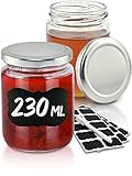 Praknu 25 Marmeladengläser 230 ml mit Deckel - Mit Etiketten & Stift - Luftdicht - Spülmaschinenfest - Ideal zum Verschenken