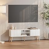 [en.casa] Fernsehtisch Eskilstuna mit Schranktüren und Ablagefächern Fernsehschrank TV Sideboard für Schlafzimmer, Wohnzimmer 120 x 29,5 x 46,5 cm Weiß