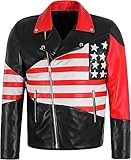 PROMENADE CHIC Stilvolle leichte Lederweste und Jacke mit amerikanischer Sternenflagge, Schwarz – Kunstlederjacke, XS