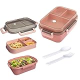 Echehi Brotdose mit Fächern, 2-Lagige Integrierte Brotdosen, Brotdose Auslaufsicher mit Besteck für Arbeit, Schule, Picknick