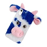 VILLFUL Weiches Flauschiges TPU Handyhülle mit Plüsch Kuhmotiv Stoßfest und Kratzfest Kompatibel mit iPhone Ganzjährig Tragbar Langlebiger Schutz und Warmes Design in Blau