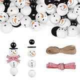 8 Set (40 Stück) Schneemann Holzperlen mit Schnur Schal Weihnachten Weihnachtsdeko Holz Weihnachtsperlen Deko Perlen Girlande DIY zum Basteln Party Dekor