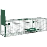 Outsunny Lebendfalle Tierfalle aus Stahl mit 1 Eingang für Ratten, Iltis, Wiesel, Läufer, Hasen, Maße: 100 x 25 x 28 cm, Dunkelgrün