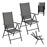 eSituro 2er Gartenstuhl Hochlehner Klappbar 7-Fach Verstellbare Rückenlehne Klappstühle 150 kg Belastbar Campingstuhl Balkonstuhl Klappsessel Garten Terrasse, Schwarz Grau