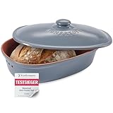 Römertopf Brottopf aus natürlicher Keramik, ideal für die Aufbewahrung von Brot und Gebäck 30x21cm blau-grau
