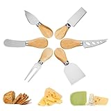 Manqyi 6 Stück Edelstahl Käsemesser mit Holzgriff, Mini-Käsemesser mit Holzgriff, Käsemesser Kollektion aus Edelstahl mit Teakholzgriffen, für Weichkäse, Schnittkäse, Kuchen, Dessert, Käsesalat