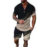 Herren Outfit Komplett Set Sportsachen 2-Teiliges Business Polo Hemd Set Kurzarm T-Shirts Kurze Hose Freizeitanzug Trainingsanzug
