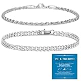 Edelstahl Armbänder, 2 Stücke Silber Herrenarmbänder für Männer Jungs Kubanische Armband 21cm Länge, Geschenke für Papa Sohn Bruder Ehemann mit Geschenkbox und Glückwunschkarte