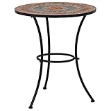 QUAHEAS Mosaik-Bistrotisch Orange/Grau, 60 cm Keramik, runder Outdoor-Beistelltisch für Balkon und Garten, Stabiler Terrassentisch, wetterfest