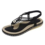 Generisch Sandale Flache Sandalen Damen Sommer Riemchen Flache Sandalen Böhmen Strandsandalen Vintage Römische Gladiator Zehentrenner Sommerschuhe Mit Quaste