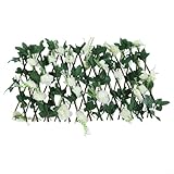 URPIZY Künstlicher Zaun, Hofmauer, Ausziehbares Holzgitter Mit Seidenblumen, Sichtschutz Für Garten, Balkon, Terrasse, Dekoration, Höhenverstellbar, Außenzaun(White)