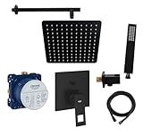 vanvilla Duschsystem mit Unterputz Duscharmatur von Grohe Eurocube Einhandmischer und vanvilla Regendusche mit Armatur, Duschkopf, Dusch-SET GS01 schwarz matt