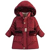 Amur Leopard Winterjacke Mädchen Wintermantel Kinder Steppjacke Baumwolle gefuetterte Winter Jacke Outerwear, Weinrot, 134-140