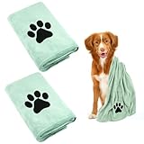 Hundehandtuch, 2 Stück Hundehandtuch Extra Saugfähig für Hunde Und Katzen, Grün Schnelltrocknend Haustier Mikrofaser Handtücher, Hunde Handtuch für Katzen, Hunde Oder Andere Haustiere (75 x 35 cm)