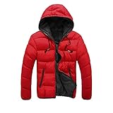 Generisch Winterjacke Herren Daunenjacke mit Kapuze Einfarbig Softshelljacke Lässig Outdoorjacke mit Reißverschluss Casual Herren-Jacken Winter Warme Jacke Leichte Bequeme Kapuzenjacke