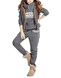 BUOYDM Trainingsanzug für Damen, Jogginganzug, Jacke, Sweatshirt & Hose, Sport & Weste, 3-teilig, Sport, Outwear, grau, 46