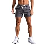 FGFD&OU Kurze Hosen Herren Baumwolle Sportshorts Sommer Sporthose Kurz Jogginghose Trainingshose Tennishose Fitnesshose Sweathose Freizeithose Bermuda Shorts Laufshorts Männer (Tiefgrau, L)