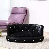DaMi Luxus Hundebett I Premium Hundeschlafplatz mit großen Strasssteinen, Hundekissen Hundematratze Dogbed waschbar, Hundezubehör Hunde Dog Bed Bett Matratze Körbchen, 35x73x63 cm Oval Schwarz