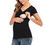 PODOLIXIA Stillshirt Damen Kurzarm V-Ausschnitt Stilltop Breastfeeding Sommer Stilloberteile Einfarbig Wickeltop Umstandsmode Clothes