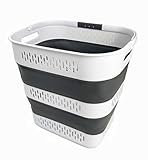 SAMMART 40L Zusammenklappbarer Wäschekorb aus Kunststoff mit Griffen – faltbarer Pop-Up-Aufbewahrungsbehälter/Organizer – tragbarer Wäschesammler – platzsparend (1, Weiß/Stahlgrau)