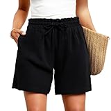 Srvak Damen Bermuda Shorts Knielang Freizeit Sommerhose, Bermudas Leinen Sommer Shorts Damen mit Taschen Lässig (DE/NL/SE/PL, Alphanumerisch, M, Regular, Regular, Standard, Schwarz)