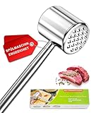 HOOMIL Fleischklopfer, Edelstahl Fleischhammer, Spülmaschinengeeignet, Doppelseitiger Antihaft Schnitzelklopfer für Steaks und Schnitzel - Silber