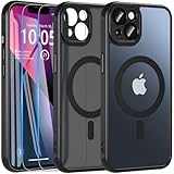 Hensinple für iPhone 13 Hülle für MagSafe [3 in 1] mit 2 Stück Panzer Schutz Glas, Magnetische Handyhülle Vollständiger Kameraschutz Stoßfest Matt Schutzhülle Case für iPhone 13 (Schwarz)