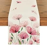Artoid Mode Klatschmohn Blatt Frühling Tischläufer, Sommer Saisonnal Küche Tisch Dekoration Drinnen Urlaub Party Dekor 40x140 cm