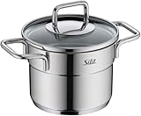 Silit Extra Cook Mini-Fleischtopf 12 cm mit Glasdeckel, Innenskalierung, breiter Schüttrand, qualitativer, spülmaschinenfester Crominox-Edelstahl, kleine Portionen, platzsparend stapelbar, tropffrei