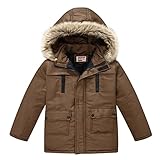 Generisch Winterjacke Mädchen Daunenjacke Verdicken Mantel Warm Wintermantel mit Abnehmbar Kapuze Jacken Puffer Jacket Kinder Parka Kapuzenjacke Daunenmantel Winterparka Braun, 5-6 Jahre