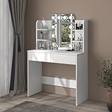 Panana Schminktisch mit LED-Lichtspiegel Kosmetiktisch Frisiertisch mit 4 Regalen und 2 Schubladen (weiß)