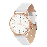OFFCUP Damenuhr, Damen Analog Quarz Uhr mit Leder Armband, Uhren Damen Einfache Business Klassische Armbanduhr Lässig Quarzuhr Kleideruhr, 3 Zeiger -Weiß
